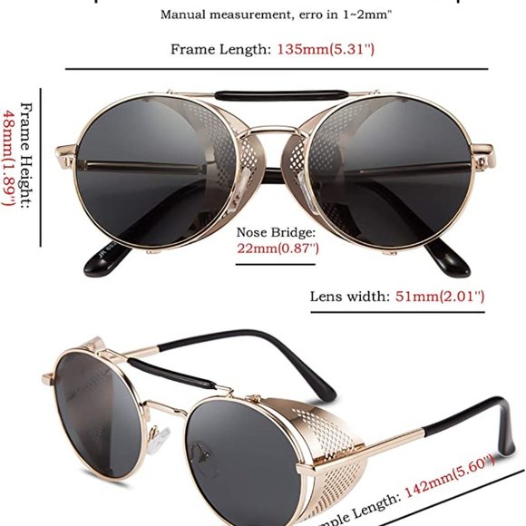 Retro Gothic Steampunk Sunglasses Black, Gold Polarized Metal Frame Glasses - Picture 10 of 10